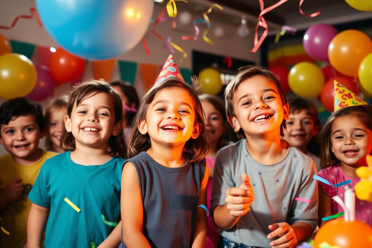 Crianças felizes numa festa colorida